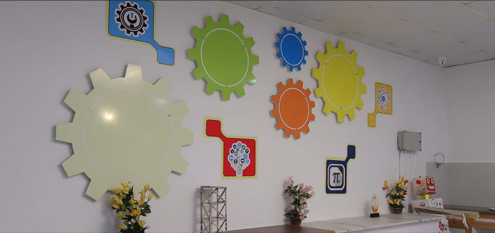 CreaSpark STEM lab wall with educational displays